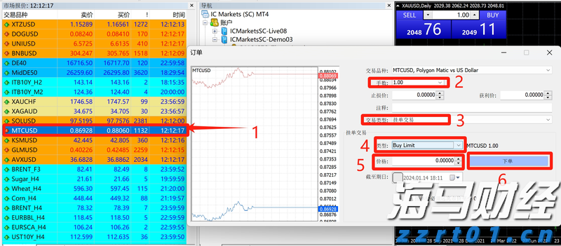 IC MARKETS MT4电脑PC端怎么挂单